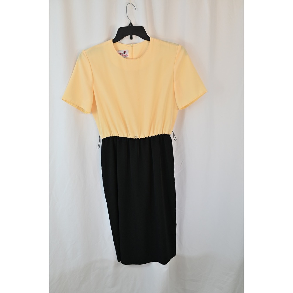 Caron Petite Chicago Vintage Yellow Black Colorblock Dress Size 10 Made in USA